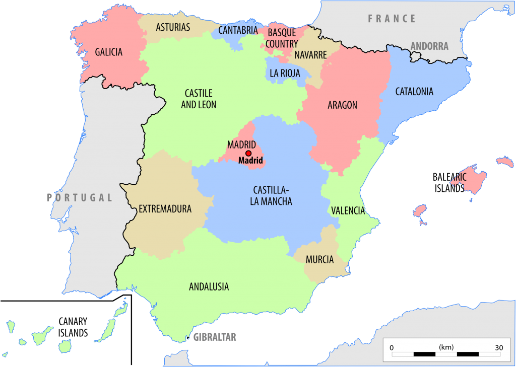 Detailed map of Spain